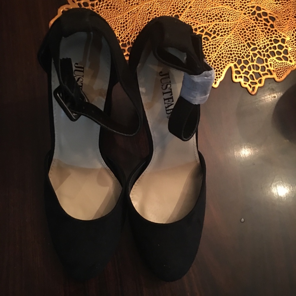 Black block one strap heels